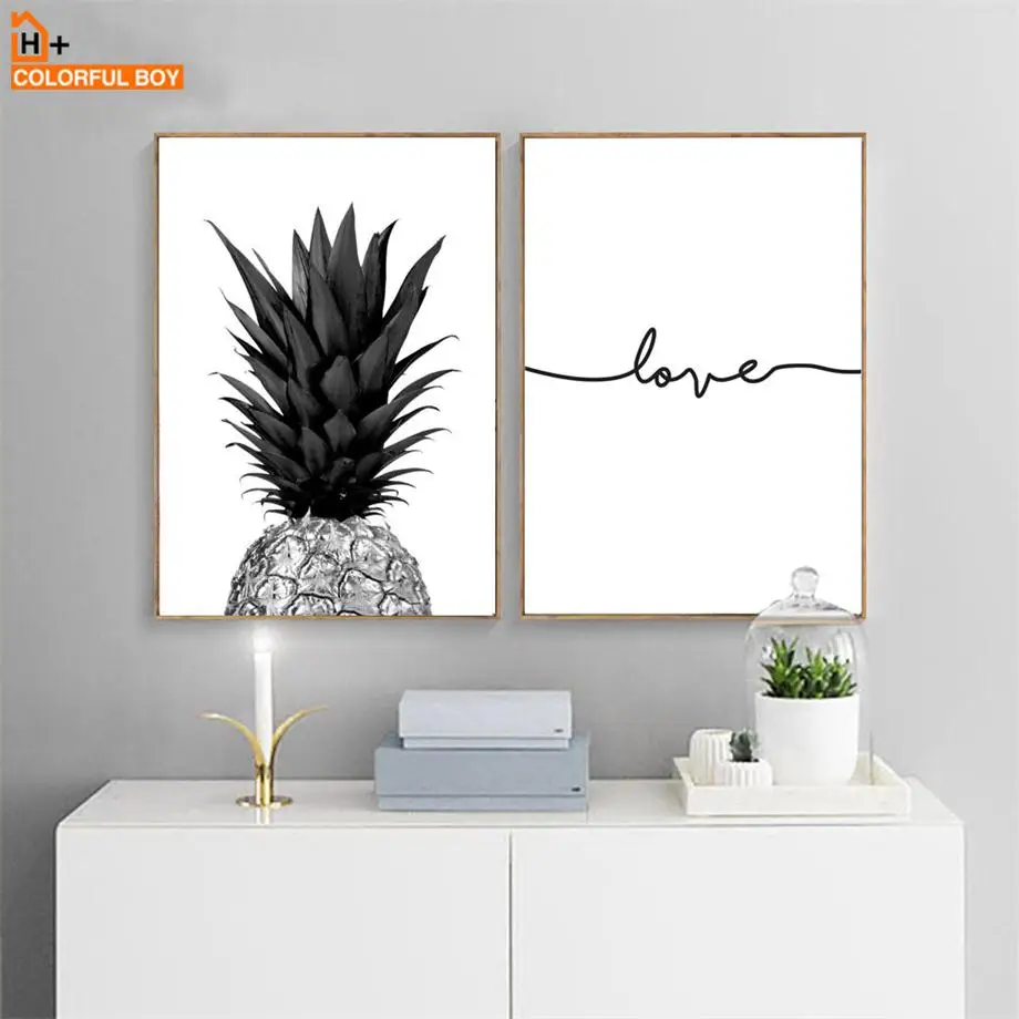 

Pineapple Love Quote Wall Art Canvas Painting Nordic Posters Prints Black White Wall Pictures For Living Room Bedroom Home Decor