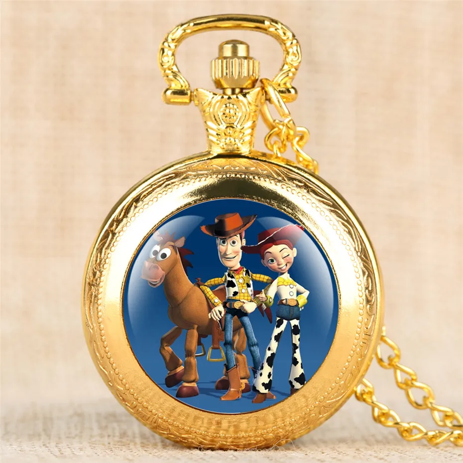 Прекрасный из мультика «История игрушек» кварцевые карманные часы для детей цифры дисплей кулон часы подарки на день рождения для мальчиков девочек с цепочкой - Цвет: gold
