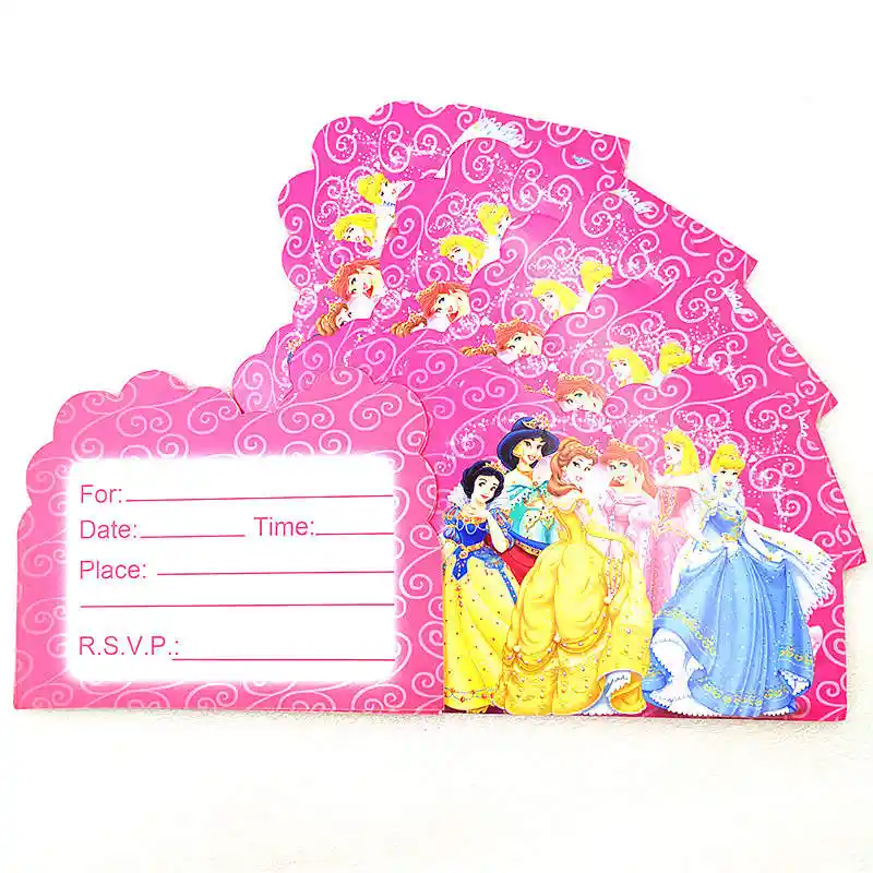 Enfants Faveur 10 Pieces Disney Six Princesse Filles Joyeux Anniversaire Fete Papier Merci Carte Invitation Carte Carte De Voeux Approvisionnement Aliexpress