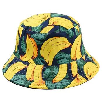 

Cute Fruit Print Double Side Folding Fisherman Sun Hat Unisex Outdoor Bucket Cap Panama Bucket Hat Men Women Summer Bucket Cap