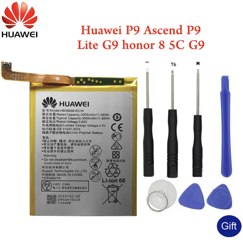 Huawei оригинальный аккумулятор для телефона HB366481ECW P9 P10 Lite Honor 8 9 honor 5C Ascend G9 7C 3000