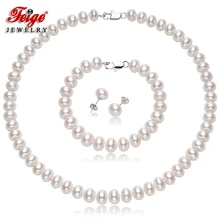 Настоящий feige 10-11 мм белый натуральный пресноводный жемчуг ювелирные наборы для женщин 925 стерлингового серебра жемчужные серьги ювелирные изделия