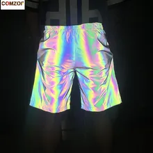 Новое поступление, мужские и женские цветные светоотражающие шорты в стиле хип-хоп, уличная одежда для тренировок, ночных бегунов, клубных танцев, блестящая спортивная одежда, шорты