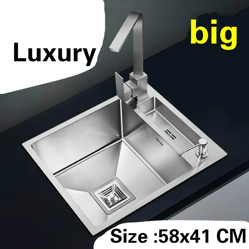 

Free shipping Household luxury big kitchen manual sink single trough do the dishes 304 stainless steel vogue hot sell 58x41 CM