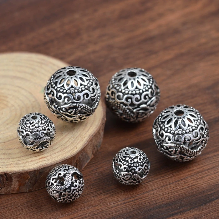

925 Silver Jewelry Beads Real Sterling Silver Dragon Symbol Beads Pure Silver Jewelry Findings Dragon Power Bracelet Beads
