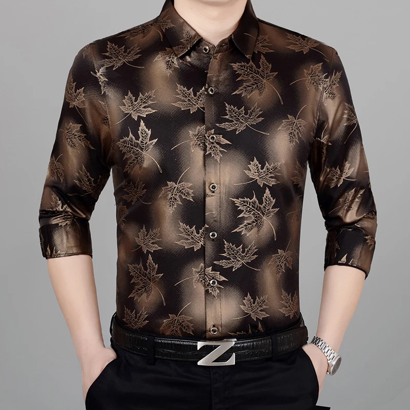 Новая мужская рубашка с длинным рукавом, модные мужские рубашки с принтом, высококачественные деловые рубашки для банкета