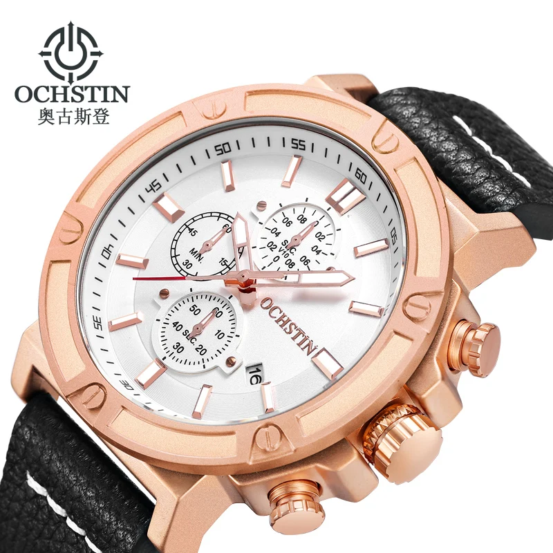 

OCHSTIN Fashion Sport Mens Watches Top Brand Luxury Gold Quartz Watch Men Leather Waterproof Military Wrist Watch Relogio Reloj