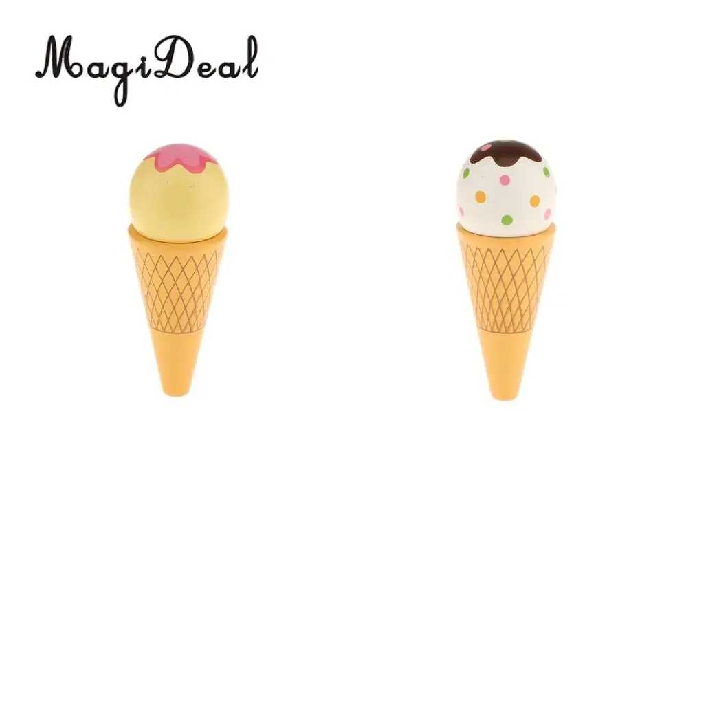 MagiDeal High Simulation 1Pc Wooden Magnet Connected Ice Cream Cone Food for Kids Pretend Play House Kitchen Squishy Toy 2Colors