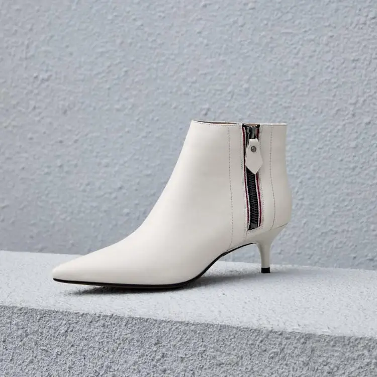 Frauen Für Stiefeletten Damen weiß Chic Ferse Weiß Zipper Schwarz Leder Frau Booties Schuhe Spitz Mittlere Schwarzes Winter Seite Zapatos fnHgEIxgwq