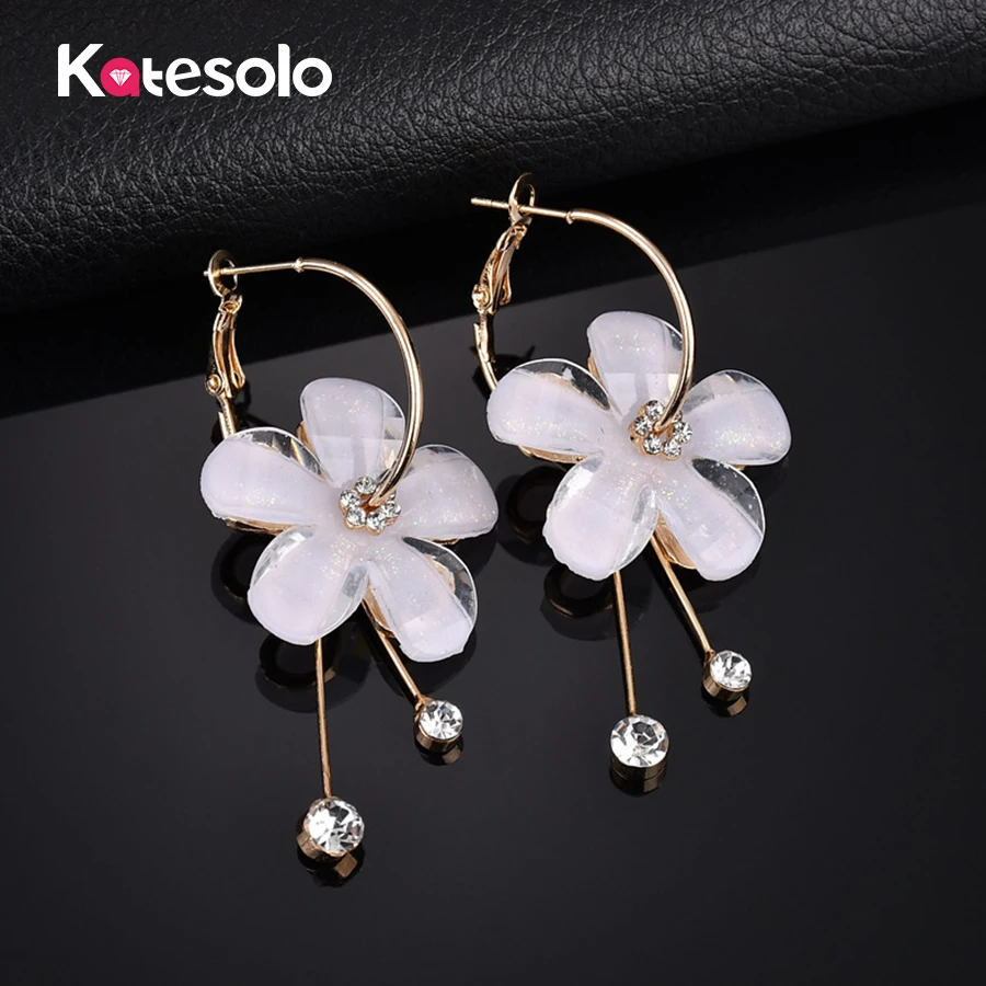 

Luxury Fashion Handmade Gold Dangle Earring Exquisite Crystal Flowers Long Pendant Earrings With Tassels Sweet Tmperament