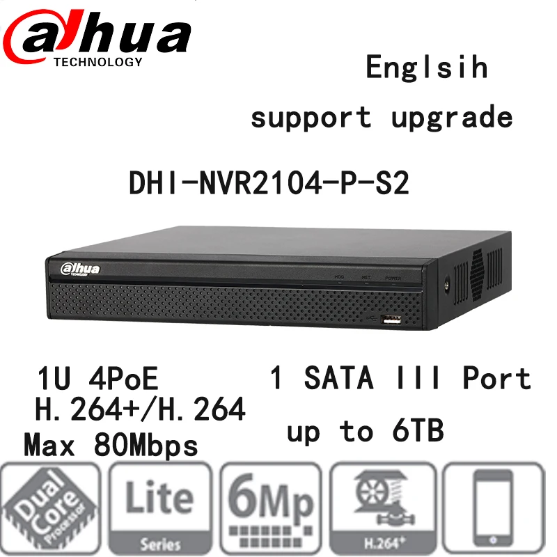 

orignal dahua 4ch 4poe network recorder Max 80Mbps Up to 6Mp resolution DHI-NVR2104HS-P-S2 support upgrade by dahua fimware