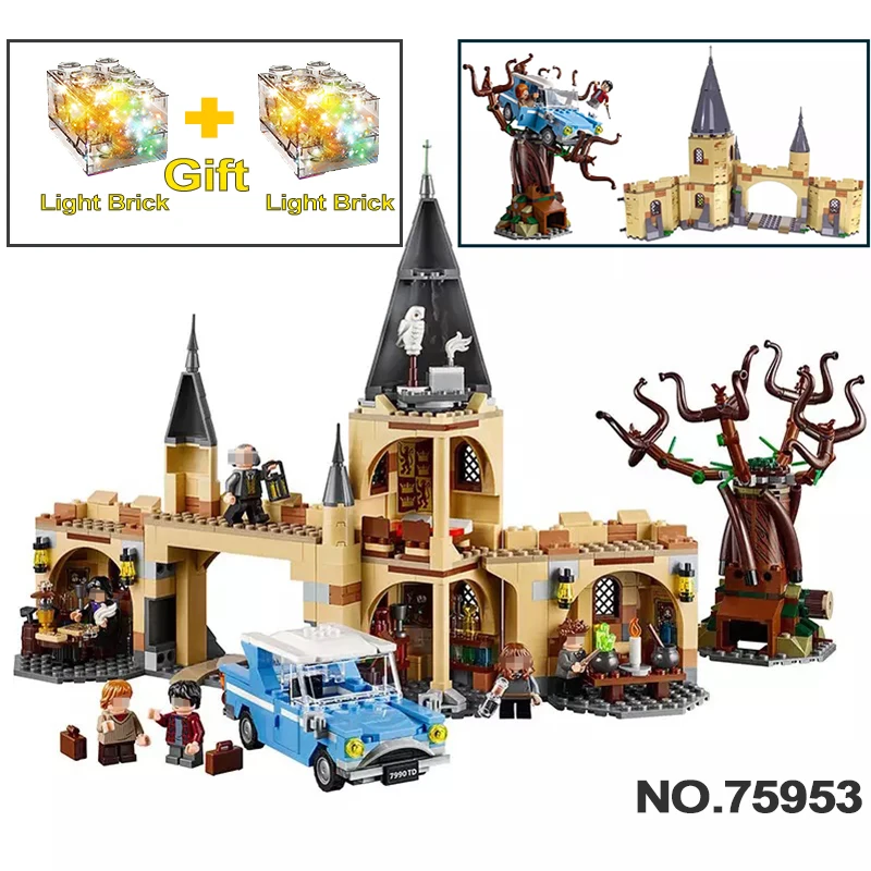 

LED Legoingly Harri Potter Hogwarts Castle Whomping Willow set Building Blocks bricks lele Train toy Compatible Nouveau 75953