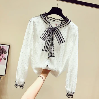 

Western Style Elegant Female Shirts for Women New Spring Bow Long Sleeve Chiffon Blouses All-match Basic Women Tops