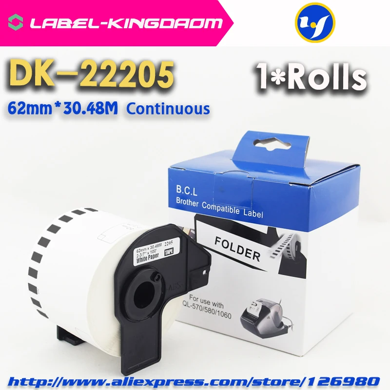 1 Rolls Совместимость DK-22205 этикетки 62 мм * 30.48 м Непрерывная Совместимость принтера brother ql-570 ql-700 все приходят с Пластик держатель