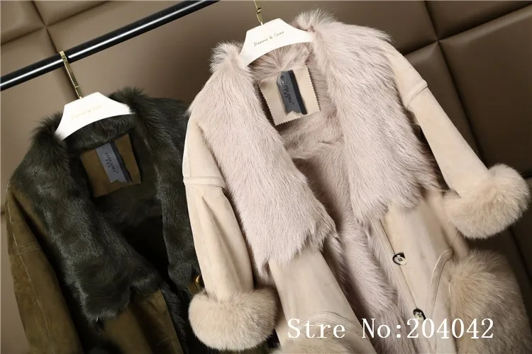 Зимнее длинное пальто из натурального двустороннего меха, Женское пальто из натурального меха ягненка, теплая куртка из натуральной овчины и замши с карманами 161128-4