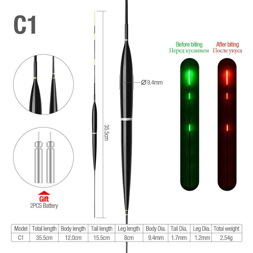 DONQL Smart Fishing Led Light Float Luminous Glowing Float Fish Bite Automatically Remind Electric Fishing Buoy With Batteries - Цвет: C1