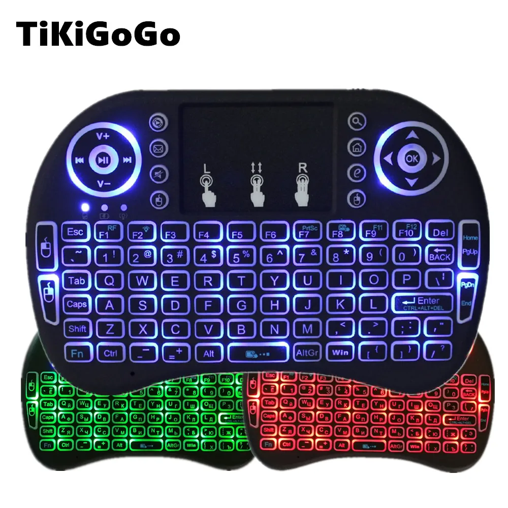 

Tikigogo Russian Arabic Spanish English I8 Backlight Air Mouse mini keyboard remote control touchpad for Android Smart TV BOX