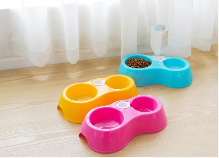 1Pcs Pet Dog Cat Feeder Plastic Dual Port Automatic Feeder Water Drinking Feeding Basin Bowls For Cats Pet Dogs Pet Supplie ZXH