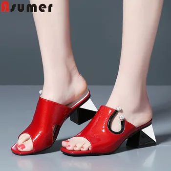 

ASUMER big size 34-41 fashion summer new shoes woman peep toe shallow square heel patent leather shoes slingback sandals women