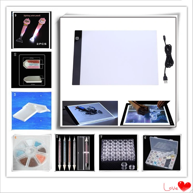 

New diamond painting tools, diamond embroidery storage box, dimmable A4LED light pad 64 grid diamond storage box point drill pen