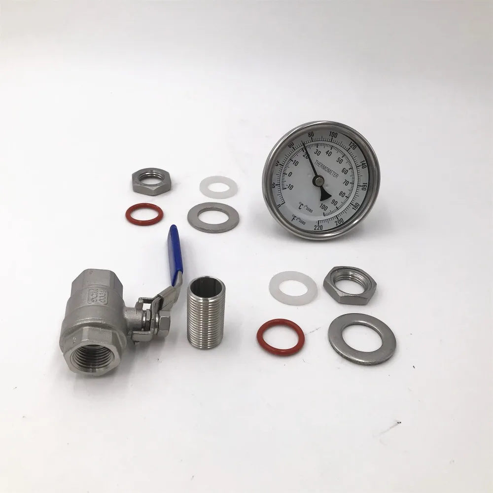 

Ball valve +Thermometer with Lock Nut Weldless Bulkhead Kit +1" Close nipple with full thread,fitting for Heavy Duty SS Brew Pot