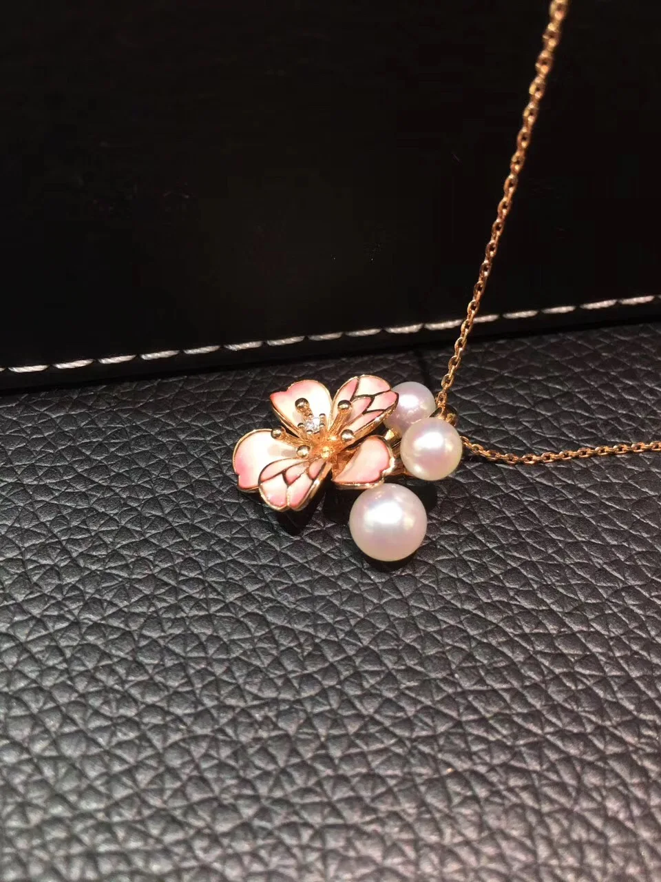 pink sakura oriental cherry pendant necklace 5-7MM natural sea water pearl akoya pendant 18K rose gold with diamond fine jewelry