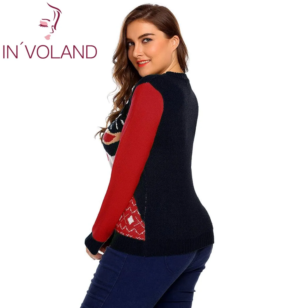 IN'VOLAND женский Рождественский свитер, топы размера плюс 4XL, осенне-зимний большой пуловер, повседневный теплый женский свитер с длинным рукавом и принтом