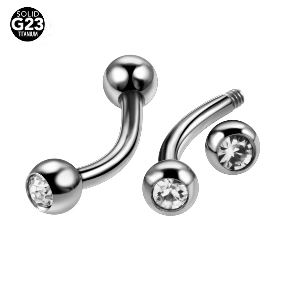 

10pcs/lot 100% Titanium Eyebrow Piercings Curved banana Rings Barbells with Double Crystal Ball Earring Gauges Pircings Jewelry