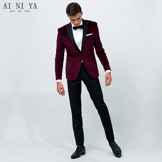 mens tuxedos Custom Made Wine Red Jacket Black Pants Men Wedding Formal Business Suits _ AliExpress Mobile