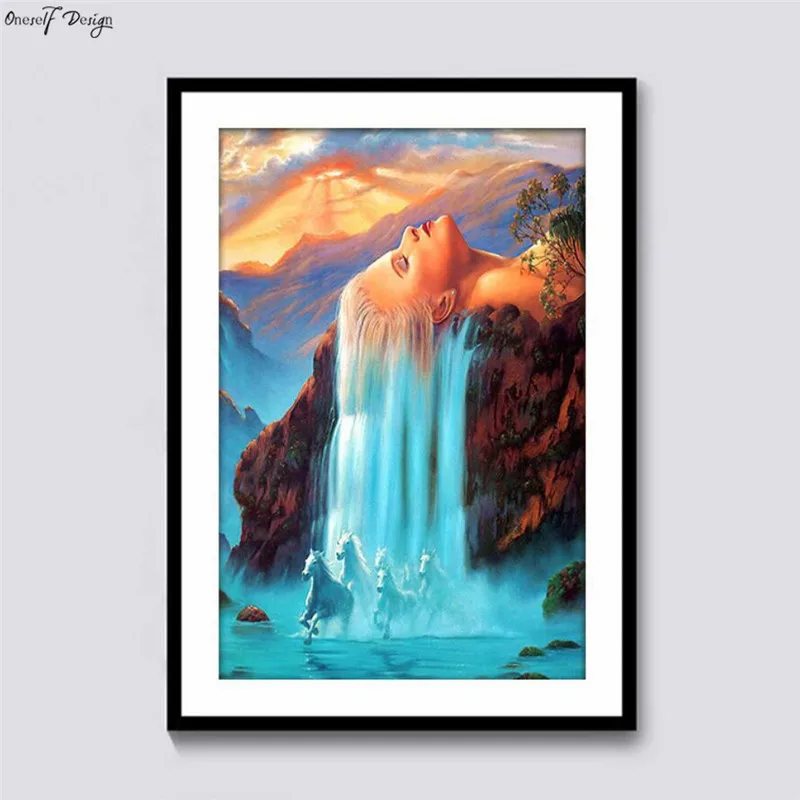 

2019 New Style 5d Diamond Embroidery Diy Diamond Painting Home Decor Embroidery Waterfall Beautiful Girl Bedroom Wall Sticker