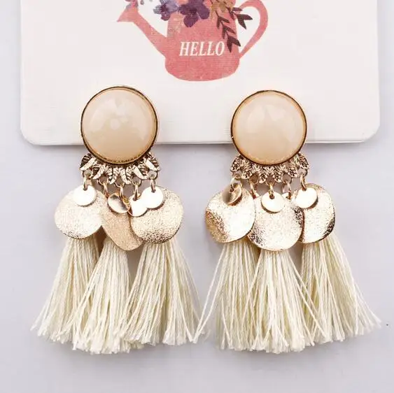 

2019 Boho Tassel Earrings For Women Fashion Statement Jewelry Sequins Opal Drop Earrings Pendientes oorbellen Bijoux