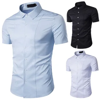 

mens Tops Blouse Men's Fashion Leisure Short-sleeved Lattice Printing Shirt Top Blouse