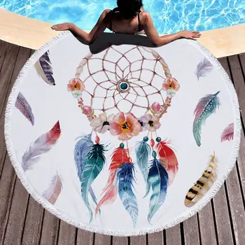 

150cm Flowers Printed Round Beach Dream catcher round fringe beach towel yoga matRound fringe beach towel yoga mat