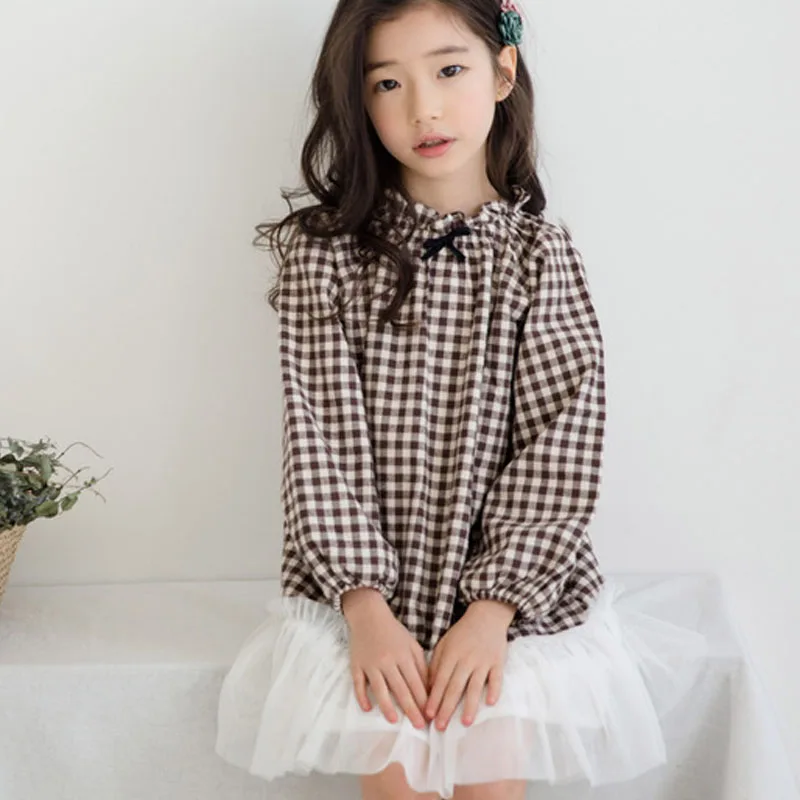 Autumn Girls Dress Teens Cotton Plaid Dresses Lace Patchwork Tulle Party Frocks Teenager Princess Vestidos For 4 6 8 10 12 14 Y | Детская