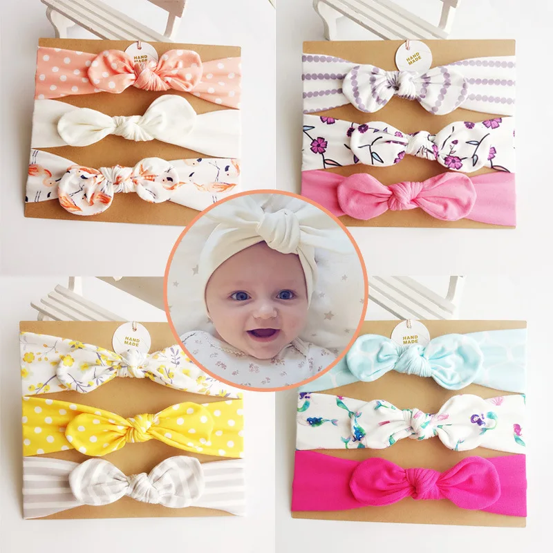 

3pc Korea High Quality Handmade Cotton Rabbit Elastic Headband Hair Head Band Bows Accessories Children Hair Ornaments Turban