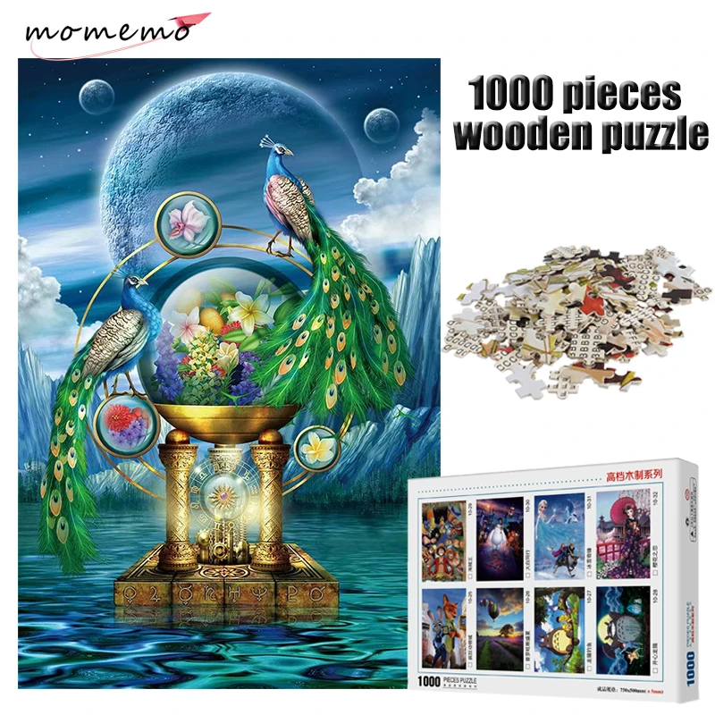 

MOMEMO Moonlight Peacock Jigsaw Puzzle 1000 Pieces Adult Entertainment Puzzle Toys Wooden 1000 Pieces Puzzle for Children Gifts
