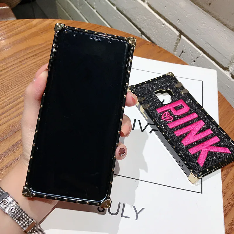 Роскошный чехол с вышитыми 3D розовыми буквами для iPhone 11 Pro Max 7 8 Plus X XR XS MAX Блестящий квадратный чехол для телефона s для samsung Note 10