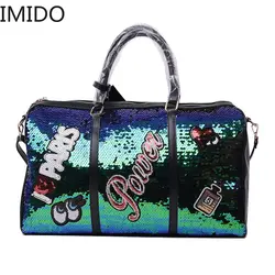 IMIDO, Новая модная женская дорожная сумка, повседневная, с блестками, с буквами, мужская, на плечо, Диагональная Сумка, большая, вместительная