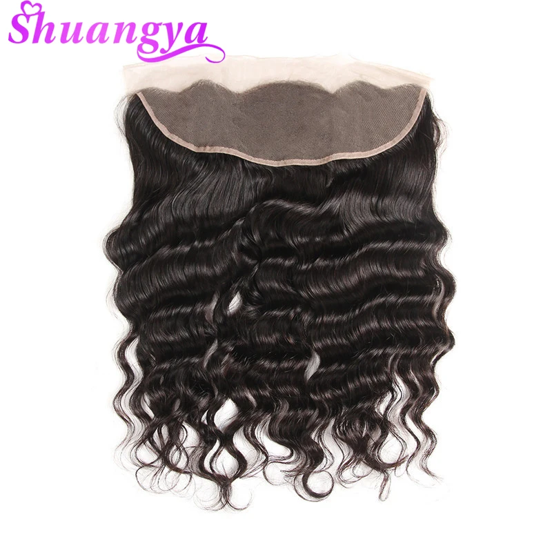 Shuangya Hair 13x4 Lace Frontal Free/Middle Part Brazilian Loose Deep Wave Frontal 130% Density Remy Human Hair Frontal 8\
