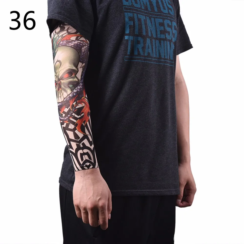 Временные мужчины бесшовные поддельные TattooArm теплые чулки на резинке татуировки SleevesTattoo рукава нейлон спортивные нарукавники защиты от