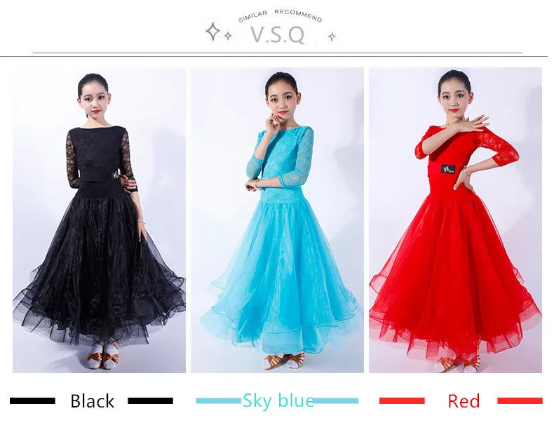 Роскошное кружевное платье для девочек; цвет красный, черный, синий; стандартное платье для бальных танцев; детское платье для танго, фламенко, вальса; детское платье для соревнований