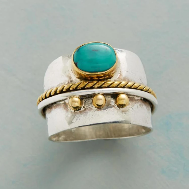 

Vintage Jewelry Fashion Big Resin Men Ring Bohemian Silver Color Beaded Engagement Wedding Rings For Women Accessories Z3M126