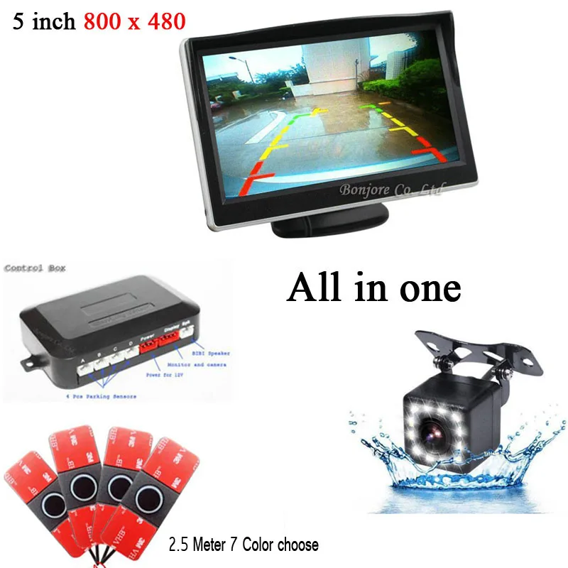 Car Reverse Parking Sensor 16mm Flat Sensors Connect Ccd 12 Led Rear