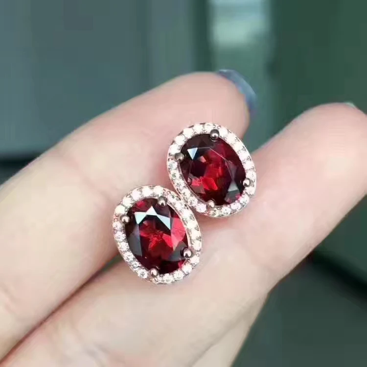 Серьги-гвоздики с натуральным гранатом, 6x8 мм, 2,80ct, настоящие драгоценные камни, серебро 925 пробы, ювелирные изделия, серьги Whit CZ для женщин#376