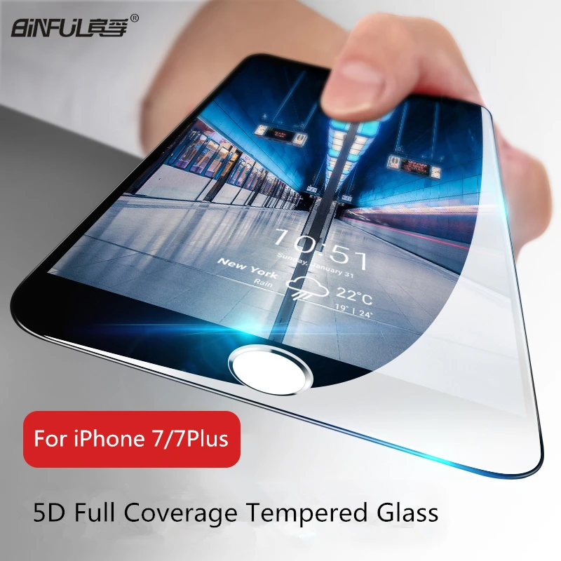 

BINFUL 5D Round Curved Edge Tempered Glass For iPhone 7 7 Plus Full Cover Protective Premium Screen Protector Film