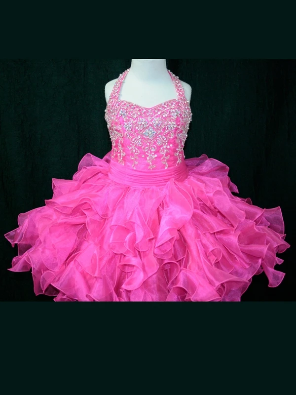 

Sparkling Little Rosie Ball Gown Flower Girl Dresses With Halter Neck Beaded Ruffles Organza Short Pageant Dresses Zipper Up