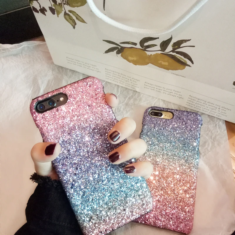 Жесткий чехол накладка из поликарбоната с блестящими блестками для iPhone X XS 8 7 6 6S