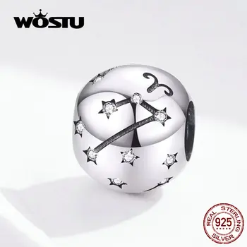 

WOSTU Aries Taurus Constellation Beads 925 Sterling Silver CZ Charm Fit Original DIY Bracelet Beads For Jewelry Making FIC1218-1