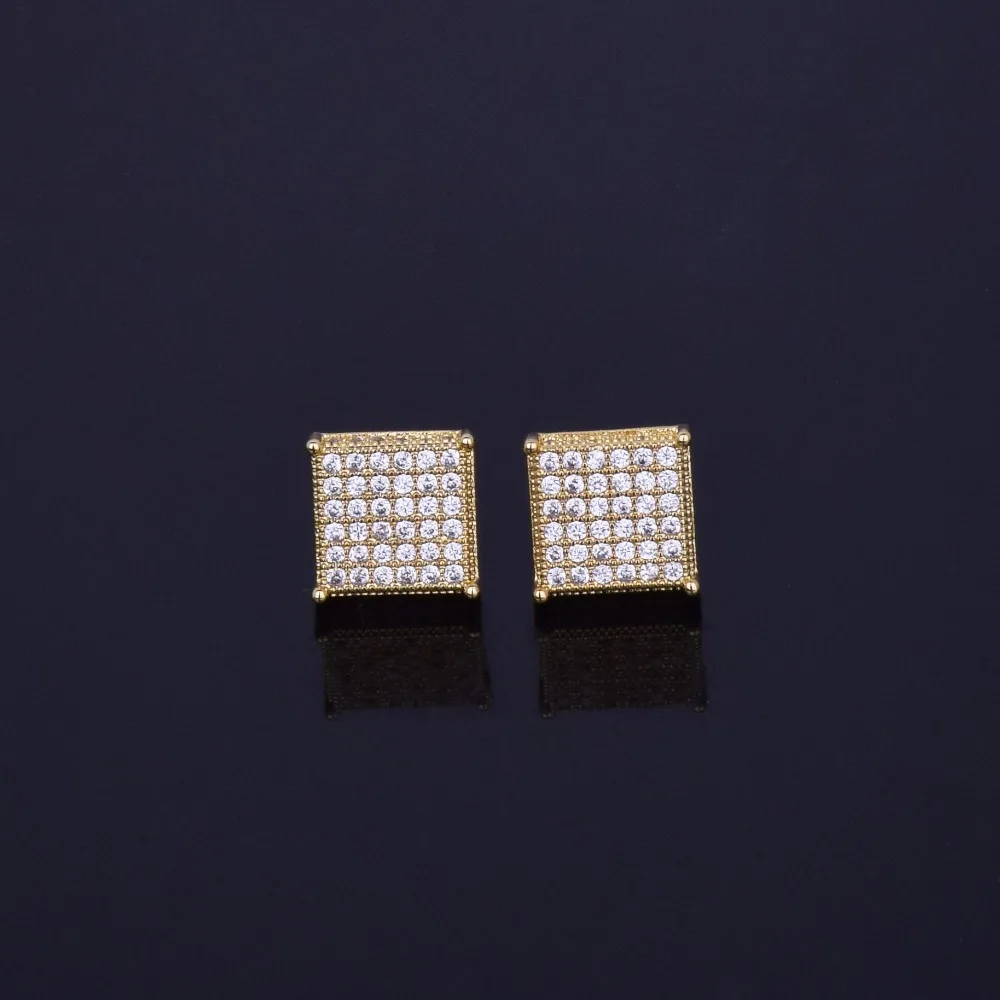 Серьги гвоздики с фианитами золотого цвета 12 х12 мм|drop stud earrings|stud earringssquare earrings |