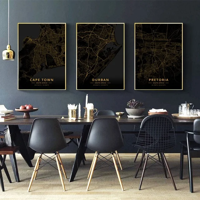 Us 14 45 15 Off Pretoria Durban Cape Town South Africa City Map Gold Canvas Art Print Wall Pictures For Living Room No Frame In Painting